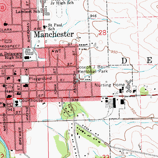 Topographic Map of Joseph J Baum Memorial Park, IA