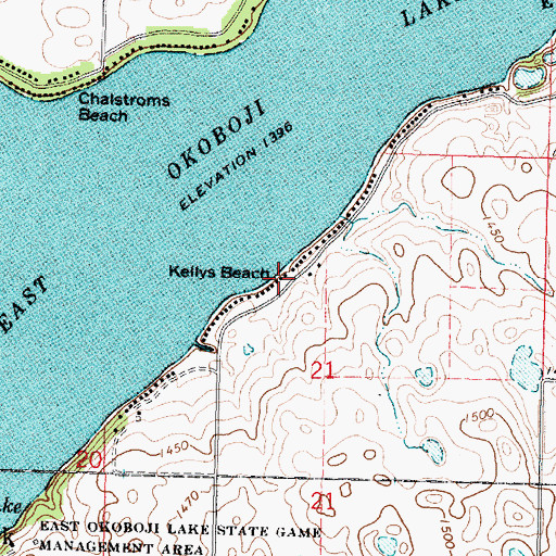 Topographic Map of Kellys Beach, IA