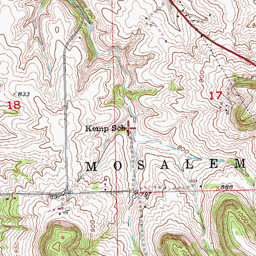 Topographic Map of Kemp School, IA