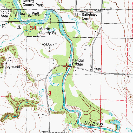 Topographic Map of Kendal Bridge, IA