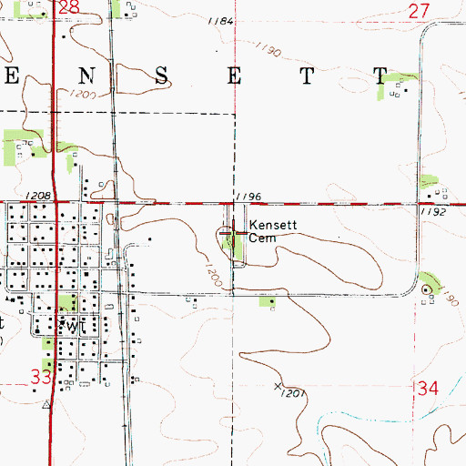 Topographic Map of Kensett Cemetery, IA
