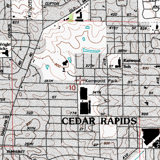 Topographic Map of Kenwood Park, IA