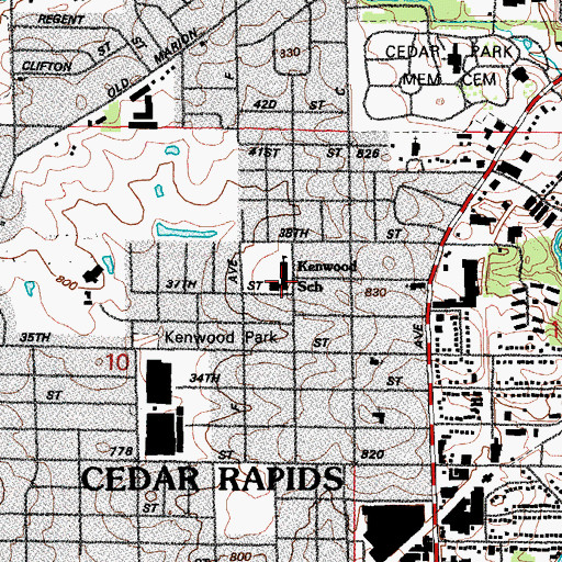 Topographic Map of Kenwood Elementary School, IA