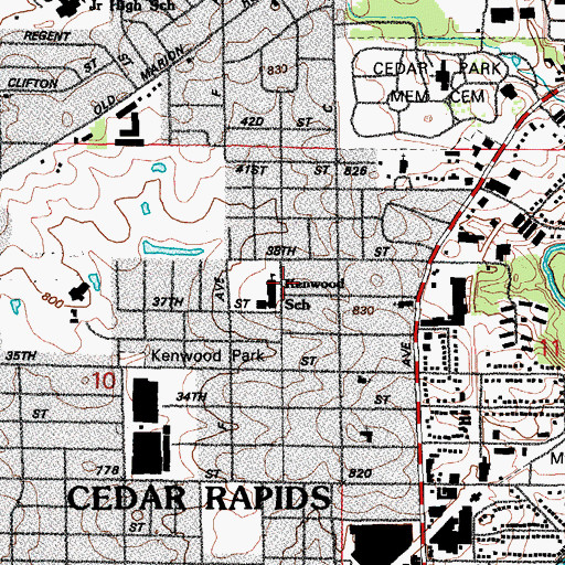 Topographic Map of Kenwood School, IA