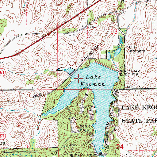 Topographic Map of Lake Keomah, IA