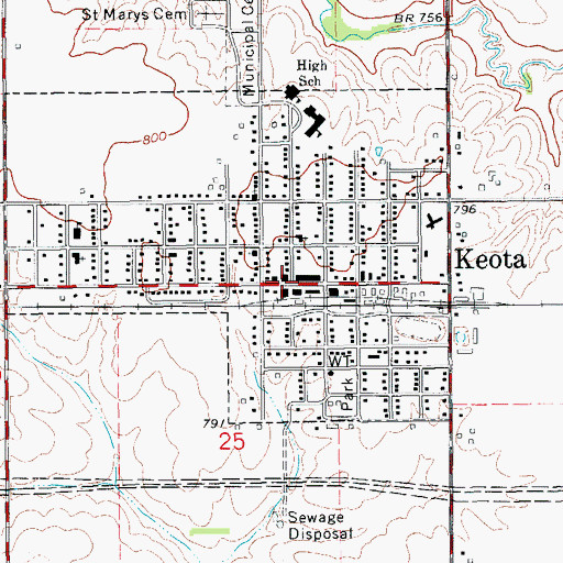 Topographic Map of Keota, IA