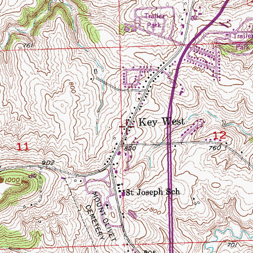 Topographic Map of Key West, IA