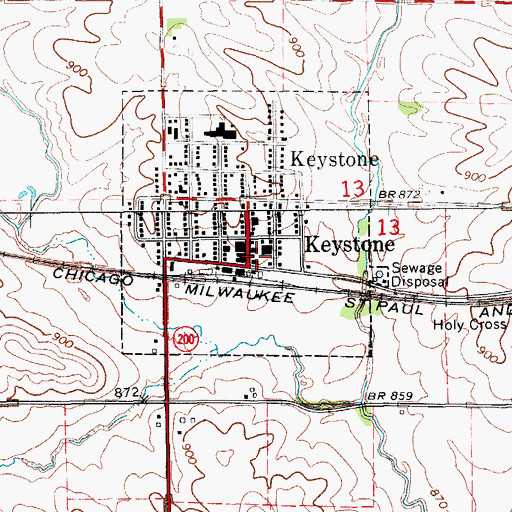 Topographic Map of Keystone, IA