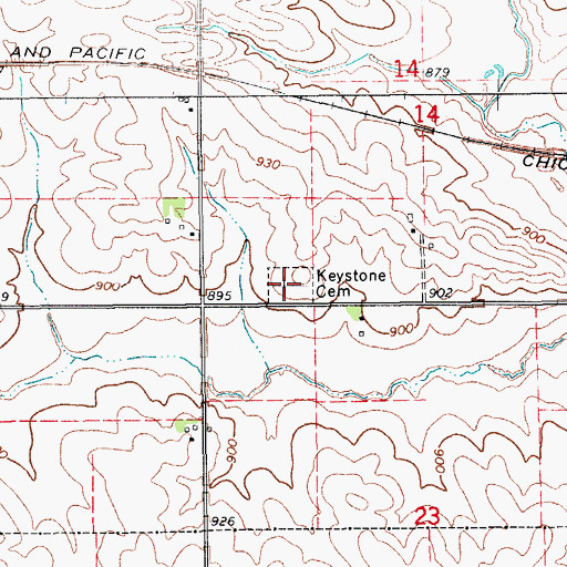 Topographic Map of Keystone Cemetery, IA