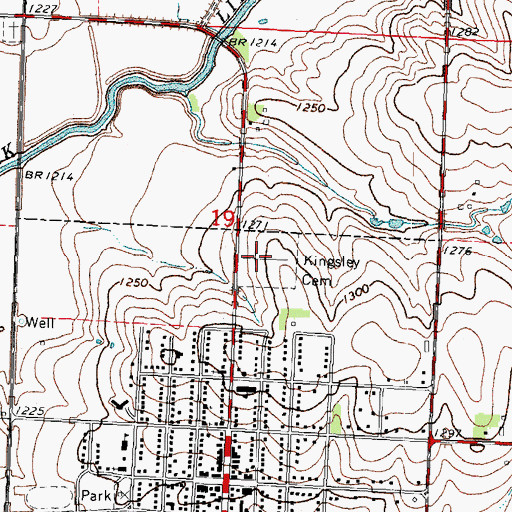 Topographic Map of Kingsley Cemetery, IA