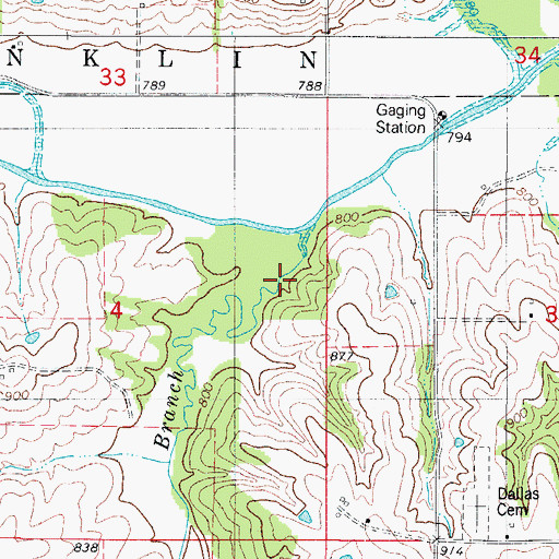 Topographic Map of Kirk Branch, IA