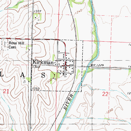 Topographic Map of Kirkman, IA
