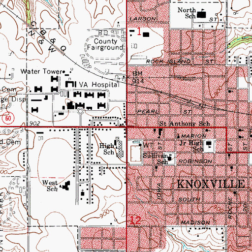 Topographic Map of Knoxville, IA
