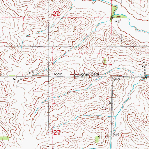 Topographic Map of Korns Cemetery, IA