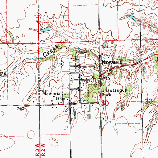 Topographic Map of Kossuth, IA