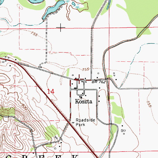 Topographic Map of Koszta, IA