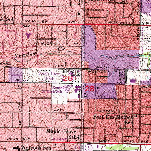 Topographic Map of Orchard Place Campus School, IA