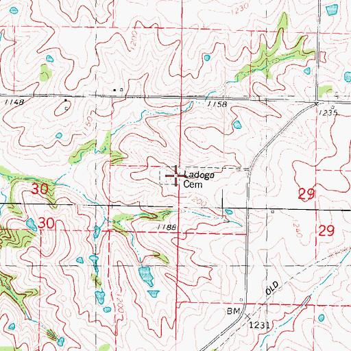 Topographic Map of Ladoga Cemetery, IA