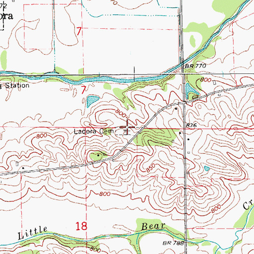 Topographic Map of Ladora Cemetery, IA