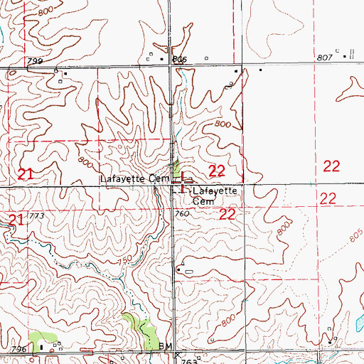 Topographic Map of Lafayette Cemetery, IA
