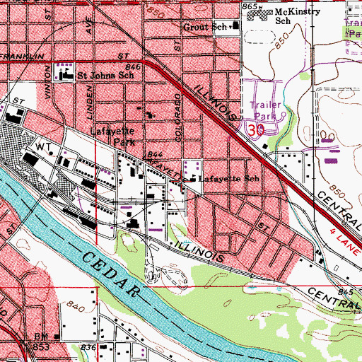 Topographic Map of Lafayette School, IA
