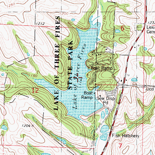 Topographic Map of Lake of Three Fires, IA