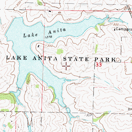 Topographic Map of Lake Anita State Park, IA