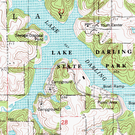 Topographic Map of Lake Darling State Park, IA