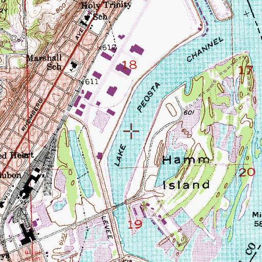 Topographic Map of Lake Peosta Channel, IA