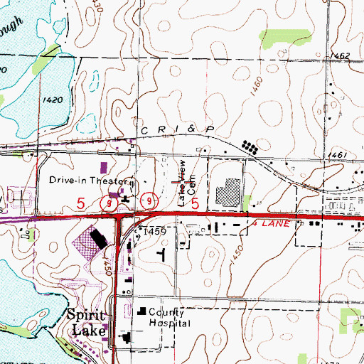 Topographic Map of Lakeview Cemetery, IA