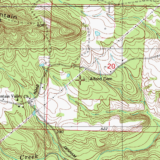 Topographic Map of Alford Cemetery, AR