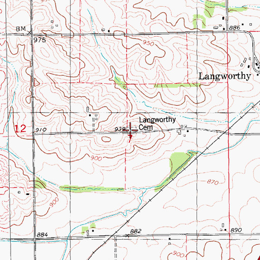 Topographic Map of Langworthy Cemetery, IA