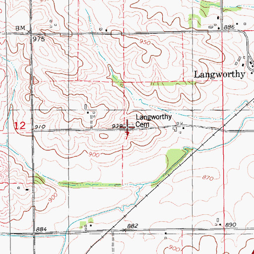 Topographic Map of Langworthy Cemetery, IA