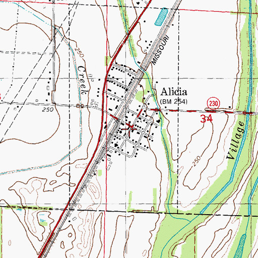 Topographic Map of Alicia, AR