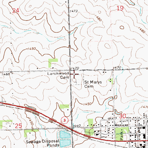 Topographic Map of Larchwood Cemetery, IA