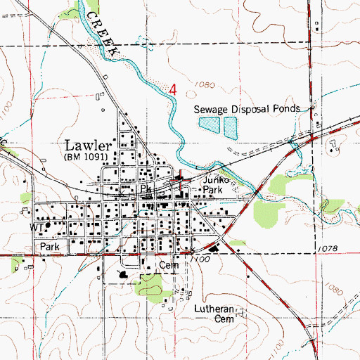 Topographic Map of Lawler, IA
