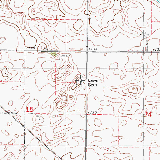Topographic Map of Lawn Cemetery, IA