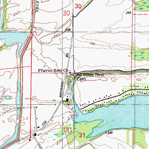 Topographic Map of All Souls Rest Cemetery, AR