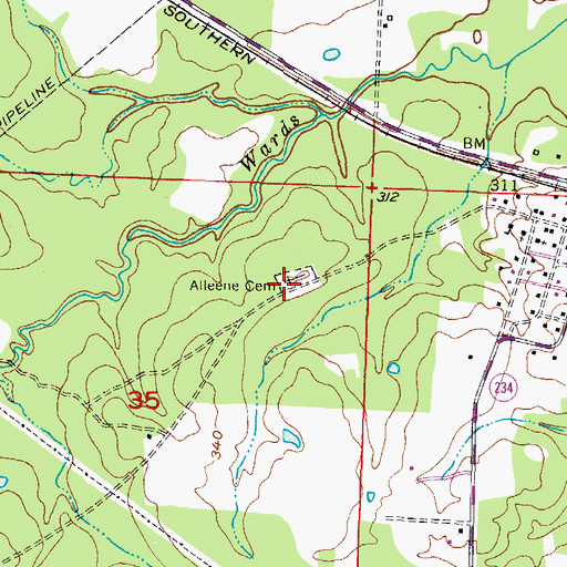 Topographic Map of Alleene Cemetery, AR