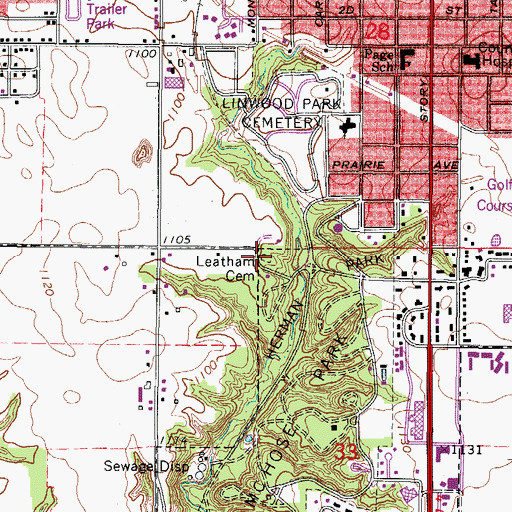 Topographic Map of Leatham Cemetery, IA