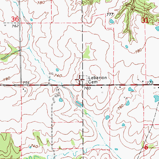 Topographic Map of Lebanon Cemetery, IA