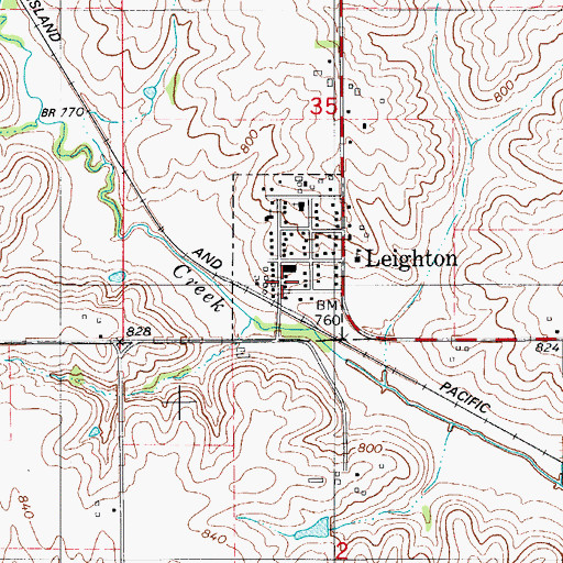 Topographic Map of Leighton, IA