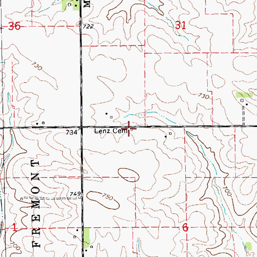 Topographic Map of Lenz Cemetery, IA