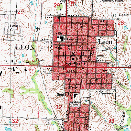 Topographic Map of Leon, IA
