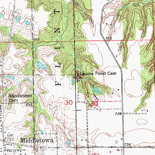 Topographic Map of Leuins Point Cemetery, IA