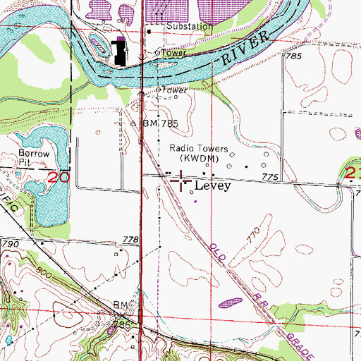 Topographic Map of Levey, IA