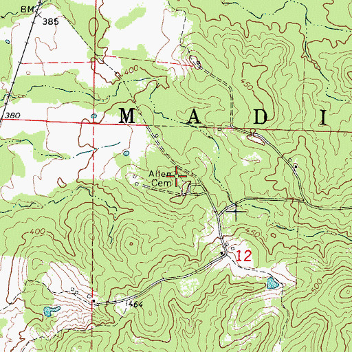 Topographic Map of Allen Cemetery, AR