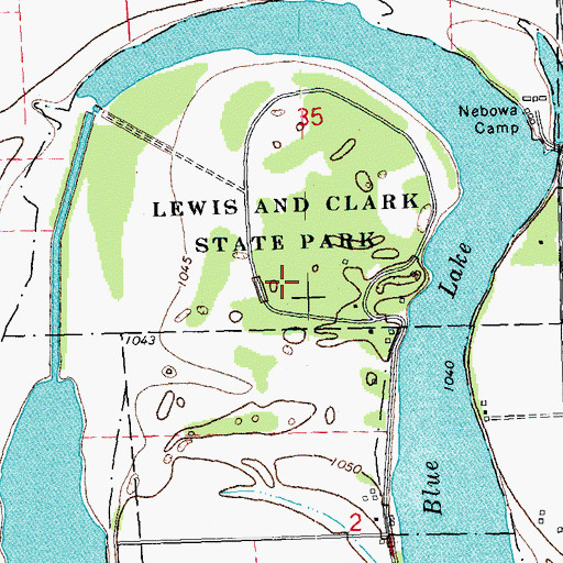 Topographic Map of Lewis and Clark State Park, IA