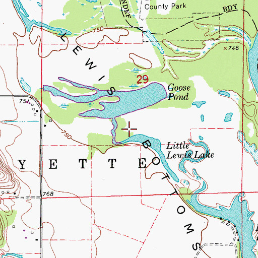Topographic Map of Lewis Bottoms, IA