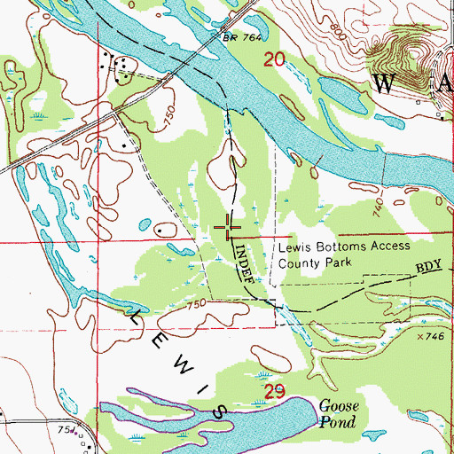 Topographic Map of Lewis Bottoms Access County Park, IA
